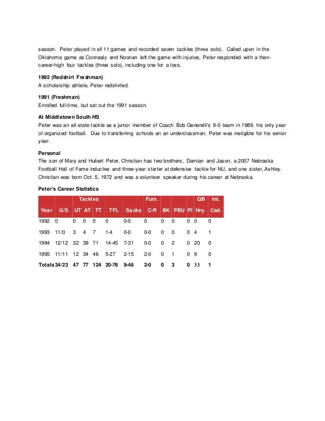 55 Christian Peter College Football Bio