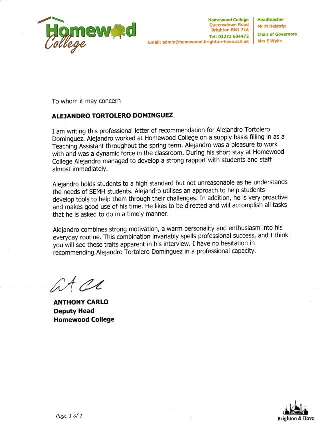 reference letter mr anthony carlo homewood college who makes a good reference
