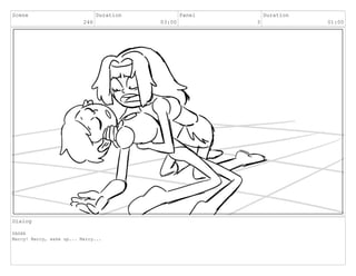 Scene
246
Duration
03:00
Panel
3
Duration
01:00
Dialog
SASHA
Marcy! Marcy, wake up... Marcy...
 