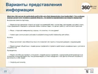 25
Варианты представления
информации
 