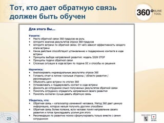 29
Тот, кто дает обратную связь
должен быть обучен
 