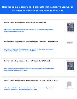Bioinformatics Sequence And Genome Analysis 1st Edition David W Mount | PDF