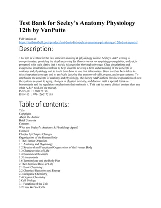 Test Bank for Seeley’s Anatomy Physiology 12th by VanPutte | PDF