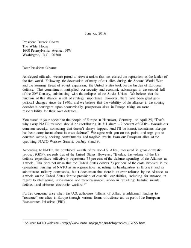 Lee Nato Letter To President Obama Final