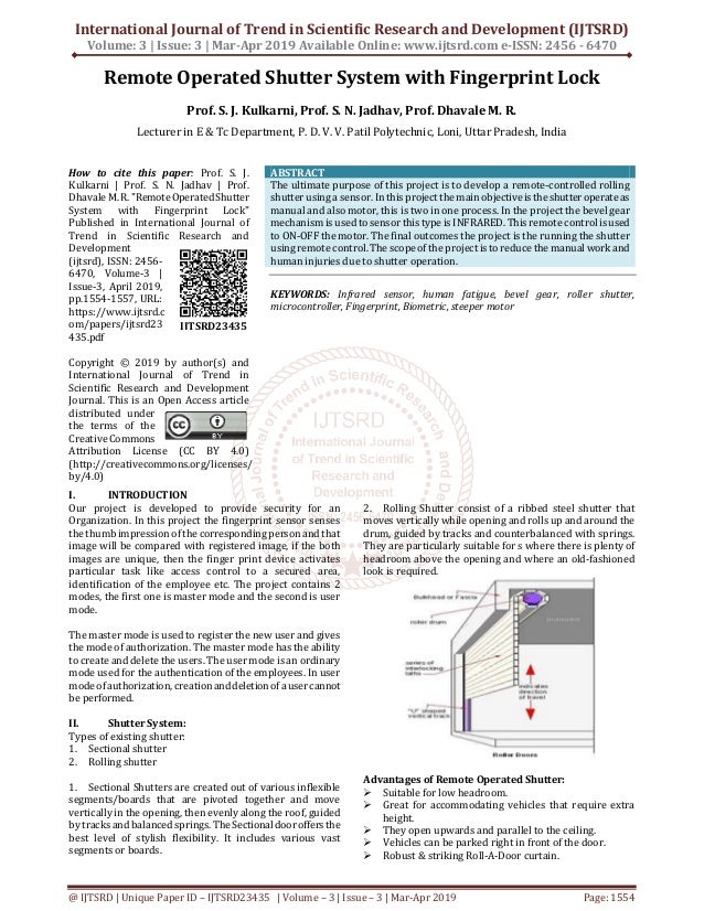 Remote Operated Shutter System With Fingerprint Lock