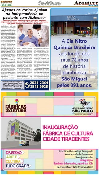 P Á G . 6
2A QUINZENA DE
SETEMBRO/2013
tina para evitar que o paci-
ente fique confuso e colo-
car sinalização pela casa aju-
dará a orientar o portador.
A cozinha com objetos cor-
tantes e pontiagudos é um
ambiente perigoso para o
paciente de Alzheimer. Ele
precisa de monitoramento
quando estiver na cozinha,
para evitar que se corte ou
provoque um vazamento de
gás, que pode resultar em
incêndio.
No site www.doencade
alzheimer.com.br, é possí-
vel fazer um passeio virtual
por uma casa preparada
para receber um paciente de
Alzheimer, além de dicas
para o cuidador e videoaula
para profissionais de saúde.
mular e orientar o paciente
a colocar suas finanças em
ordem, além de estabelecer
hábitos e horários para as
atividades e, principalmen-
te, deixar os objetos em lo-
cais determinados. "Se o pa-
ciente na fase inicial da do-
ença for envolvido em pe-
quenas tarefas, como arru-
mar a cama, e receber peque-
nos elogios por conseguir
completá-las, é uma forma
de fazê-lo se sentir útil",
aconselha o especialista.
Já nos estágios mais
avançados da doença é ne-
cessário redobrar a atenção,
pois o paciente começa a
apresentar os primeiros pro-
blemas de memória. É fun-
damental organizar uma ro-
Ajustes na rotina ajudam
na independência do
paciente com Alzheimer
Familiares e amigos podem estimular o portador da doença
degenerativa a fazer pequenas tarefas; além disso, mudanças na
casa podem oferecer mais segurança ao paciente
A progressão da Doença
de Alzheimer é lenta e vai
limitando as atividades do
paciente. Assim, promover
pequenas alterações na casa
do portador da doença aju-
dará a dar-lhe mais indepen-
dência e segurança, além de
facilitar o dia a dia do paci-
ente. "Assim, ele ficará mais
seguro e confiante para tran-
sitar pela residência e garan-
tir sua sociabilidade por
mais tempo", explica o neu-
rologista Rodrigo Rizek
Schultz, do Núcleo de Enve-
lhecimento Cerebral da Uni-
versidade Federal de São
Paulo (NUDEC-UNIFESP). As
demências afetam 36 mi-
lhões de pessoas em todo o
mundo, sendo que a doen-
ça de Alzheimer acomete
cerca de 1,2 milhão de pes-
soas no Brasil.
De acordo com Schultz,
retirar os tapetes ajudará a
prevenir quedas e escorre-
gões. No banheiro, é preci-
so redobrar a atenção: bar-
ras de segurança próximas
ao chuveiro e ao vaso sani-
tário auxiliarão nos cuida-
dos diários. Além disso, a
porta com uma abertura de
20 cm do chão facilitará o
socorro ao paciente, quan-
do necessário.
O cuidador precisa esti-
2031-2364
2513-0928
Anuncie no mais completo e
mais lido jornal de São
Miguel e região. Ótimas
promoções e formas de
pagamento!!! Consulte!!!
 