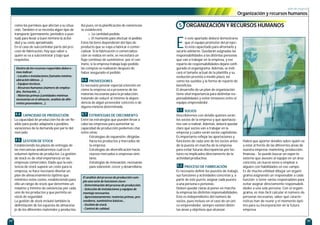 plan de negocio
Organización y recursos humanos
24 25
como los permisos que afectan a su situa-
ción. También si se necesita algún tipo de
transporte (permanente, periódico o pun-
tual) para llevar a buen término la activi-
dad y su coste aproximado.
En el caso de subcontratar parte del pro-
ceso de fabricación, hay que saber a
quién se va a subcontratar y bajo qué
requisitos.
CAPACIDAD DE PRODUCCIÓN
La capacidad de producción ha de ser fle-
xible para poder adaptarla a posibles
variaciones de la demanda por parte del
mercado.
GESTIÓN DE STOCK
Estableciendo los plazos de entregas de
las mercancías analizaremos cuál es el
volumen óptimo de productos. La gestión
de stock es de vital importancia en las
empresas comerciales. Dado que la exis-
tencia de stock supone un coste para la
empresa, se hace necesario diseñar un
plan de almacenamiento óptimo que
minimice estos costes, estableciendo para
ello un rango de stock que determine un
máximo y mínimo de existencias por cada
uno de los productos y que permita un
stock de seguridad.
La gestión de stock incluirá también la
delimitación de los espacios de almacena-
je de los diferentes materiales y productos.
Así pues, en la planificación de existencias
se establecerá:
r La cantidad pedida.
r El momento para efectuar el pedido.
Estos factores dependerán del tipo de
producto que se vaya a fabricar o comer-
cializar. Si la fabricación o comercializa-
ción se realiza en serie, se necesitará un
flujo continuo de suministros; por el con-
trario, si la empresa trabaja bajo pedido
las compras se realizarán después de
haber asegurado el pedido.
PROVEEDORES
Es necesario prestar especial atención en
cómo la empresa va a proveerse de las
materias necesarias para la producción,
tratando de reducir al mínimo la depen-
dencia de algún proveedor concreto o de
alguna materia determinada.
ESTRATEGIAS DE CRECIMIENTO
Entre las estrategias que pueden llevar a
cabo las empresas para aumentar su
capacidad de producción podemos citar,
entre otras:
- Estrategias de expansión, dirigidas
hacia los productos y mercados de
la empresa.
- Estrategias de diversificación hacia
nuevos mercados o empresas simi-
lares.
- Estrategias de innovación, necesarias
para sobrevivir, crecer y desarrollarse.
4.7
4.6
4.5
4.4
Dentro de los recursos requeridos debere-
mos indicar:
- Locales e instalaciones (tamaño mínimo,
ubicación idónea...).
- Equipos técnicos.
- Recursos humanos (número de emplea-
dos, formación...).
- Materias primas (cantidades mínimas
necesarias en el almacén, análisis de dife-
rentes proveedores...).
El análisis del proceso de producción cum-
ple una serie de funciones clave:
- Determinación del proceso de producción.
- Selección de instalaciones y equipos de
montaje necesarios.
- Aprovisionamiento: materias primas, pro-
veedores, suministros básicos...
- Gestión de stock.
- Control de calidad.
E
n este apartado deberá demostrarse
que el equipo promotor del proyec-
to está capacitado para afrontarlo y
sacarlo adelante. Quedarán asignadas las
responsabilidades a las distintas personas
que van a trabajar en la empresa, y ese
reparto de responsabilidades dejará confi-
gurado el organigrama. Además, se indi-
cará el tamaño actual de la plantilla y su
evolución prevista a medio plazo, así
como los sueldos y la forma de reparto de
beneficios.
El desarrollo de un plan de organización
tiene vital importancia para delimitar res-
ponsabilidades y evitar tensiones entre el
equipo emprendedor.
SOCIOS
Describiremos con detalle quiénes serán
los socios de la empresa y qué aportacio-
nes van a realizar. Además, deberá quedar
claro qué socios van a trabajar en la
empresa y cuáles serán socios capitalistas.
Es importante reflejar las aportaciones y
funciones de cada uno de los socios antes
de la puesta en marcha de la empresa
para evitar futuras discrepancias por fac-
tores no implicados directamente de la
actividad productiva.
PROCESO DE FABRICACIÓN
Es necesario definir los puestos de trabajo,
sus funciones y actividades concretas y, a
partir de este punto, asignar cada puesto
a una persona o personas.
Deben quedar claras al poner en marcha
la empresa las distintas responsabilidades.
Esto es independiente del número de
socios, pues incluso en el caso de un úni-
co emprendedor, siempre existen distin-
tas áreas y objetivos que alcanzar.
Habrá que aportar detalles sobre quién va
a estar al frente de las diferentes áreas de
nuestra empresa: marketing, producción,
finanzas... Se puede buscar un experto
externo que asesore al equipo en un área
concreta, un nuevo socio o emplear a
alguien con habilidades en ese campo.
Es de mucha utilidad dibujar un organi-
grama asignando un responsable a cada
función; o tener varios responsables para
evitar asignar directamente responsabili-
dades a una sola persona. Con el organi-
grama, es más fácil calcular el número de
personas necesarias, saber qué caracte-
rísticas han de reunir y el momento ópti-
mo para su incorporación en la futura
empresa.
5.2
5.1
ORGANIZACIÓN Y RECURSOS HUMANOS5
 