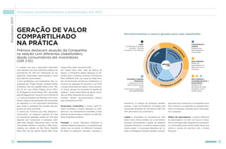 Resultados 2011   Principais reconhecimentos e premiações em 2011




                  Geração de valor                                                                                    Reconhecimentos e valores gerados para cada stakeholder
                  compartilhado
                  na prática                                                                                                             Lojas:
                                                                                                                       As Melhores Franquias                                                             ME
                                                                                                                                                                                                                                Consumidores e
                                                                                                                                                                                                                                clientes:
                                                                                                                            do Brasil - Selo de                                                            IO                   Empresa que
                  Prêmios destacam atuação da Companhia                                                               Excelência em Franquia
                                                                                                                                                                          R
                                                                                                                                                                           ES                     CON
                                                                                                                                                                                                      S
                                                                                                                                                                                                                AM              Mais Respeita o
                                                                                                                                                                                                  E C UMI                       Consumidor
                  na relação com diferentes stakeholders,                                                                                                                             S




                                                                                                                                                                                                              BI
                                                                                                                                                                      A
                                                                                                                                                                                    JA               LIE D




                                                                                                                                                                    LI




                                                                                                                                                                                                                EN
                                                                                                                                                                                                        N




                                                                                                                                                                  MI


                                                                                                                                                                           LO




                                                                                                                                                                                                                  O S
                  desde consumidores até investidores




                                                                                                                                                                                                                  TE
                                                                                                                                                     MUNID DE E FA




                                                                                                                                                                                                                   RE
                                                                                                                                                                                                                   TE

                                                                                                                                                                                                                      S
                  (GRI 2.10)                                                                                                                                                                                                    Meio ambiente:
                                                                                                                                                                                                                                Melhor do




                                                                                                                                                                                                                      D O RES
                                                                                                                                                          A
                                                                                                                                                                 CO N S U M

                                                                                                                                                                 ACIO NI
                                                                                                                                                                                                                                Agronegócio no




                                                                                                                                                                  E AG E
                  O cuidado com que a ArezzoCo administra          Alegre (RS) e Belo Horizonte (MG).                                                                                                                          setor de Couro e
                                                                                                                                                                                                                                Calçados
                  suas relações com seus diferentes públicos foi    Em Campo Bom (RS), sede da fábrica da




                                                                                                                                                                                                                     RA
                                                                                                                                                                                ST
                                                                                                                                                                          N T RE
                                                                                                                                                   CO
                  reconhecido em 2011 por instituições de seu       Schutz, a Companhia obteve destaque no Se-                                                                        S




                                                                                                                                                                            ID




                                                                                                                                                                                                                    BO
                                                                                                                                                                                  A
                                                                                                                                                                             ES
                                                                                                                                                                               O




                                                                                                                                                                                                               LA
                  segmento, publicações especializadas e votos      minário para a Indústria, durante a Semana do
                                                                                                                                                                                S
                  dos próprios consumidores.                        Meio Ambiente 2011, por causa do Pepa (Pro-                                                                      FO                        CO
                                                                                                                         Acionistas e agentes                                                             S                     Meio ambiente +
                                                                                                                                                                                          RNE         ORE




                                                                                                                                                                                                                     O
                  A área de Relações com Investidores (RI), co-     jeto de Eliminação de Passivos Ambientais). A                   financeiros:                                                CED                    N        sociedade/governo +
                                                                                                                                                                                                                    ER
                  ordenada por Thiago Borges, também diretor        iniciativa foi destaque do encontro, e em 2012
                                                                                                                           - Melhor RI em uma                                                              OV                   fornecedores:
                                                                                                                          Oferta Pública Inicial                                          SO CIE DA DE E G                      Parceria com
                  Financeiro, teve seu trabalho eleito como “Me-    o Grupo participará do evento, como parceiro.                          (IPO)                                                                                Secretaria do Meio
                  lhor RI em uma Oferta Pública Inicial (IPO)”      “A Schutz sempre foi inovadora na gestão de       -Governança Corporativa                                                                                   Ambiente, com o
                                                                                                                             pela IstoÉ Dinheiro                                                                                projeto Pepa
                  no IR Magazine Awards Brazil 2011. Concedido      resíduos”, avalia Gisele Maria de Souza, secre-
                  pela IR Magazine em conjunto com a Revista RI     tária de Meio Ambiente do município.
                  e o Instituto Brasileiro de Relações com Inves-   Conheça demais reconhecimentos obtidos
                  tidores, trata-se da premiação mais importante    pela Companhia em 2011:
                  do segmento e é um importante termômetro                                                            Acessórios. O sistema de franquias também                                   pela sexta vez consecutiva, a Companhia como
                  para avaliar a qualidade das relações das em-     Governança Corporativa: a revista IstoÉ Di-       recebeu o Selo de Excelência concedido pela                                 Hors Concours no segmento de calçados femi-
                  presas com seus acionistas.                       nheiro concedeu à Arezzo destaque na cate-        Associação Brasileira de Franchising (ABF) em                               ninos em pesquisa realizada entre consumido-
                  O prêmio de “Empresa que Mais Respeita o          goria por sua transparência, equidade e boas      2011, pela oitava vez consecutiva.                                          res e varejistas.
                  Consumidor” na categoria Calçados foi mais        práticas de governança no prêmio As 500 Me-
                  um importante destaque obtido em 2011 pelo        lhores Empresas do Brasil.                        Lojista: a ArezzoCo foi escolhida por voto                                 Melhor do Agronegócio: o prêmio Melhores
                  segundo ano consecutivo. A pesquisa, reali-                                                         direto como marca número um a ser lembra-                                   do Agronegócio no setor de Couro e Calça-
                  zada pela Shopper Experience para a revista       Franquia: a revista Pequenas Empresas            da pelos consumidores e lojistas na categoria                               dos foi entregue pela segunda vez consecuti-
                  Consumidor Moderno, consultou 1.389 consu-        Grandes Negócios destacou a Companhia pela        Calçados Femininos no prêmio Alshop Lojista                                 va à ArezzoCo pela revista Globo Rural, que
                  midores nas cidades de São Paulo, Ribeirão        sétima vez no prêmio As Melhores Franquias        Centro-Oeste. A Associação Brasileira de Lo-                                realiza o evento em parceria com a Serasa
                  Preto (SP), Rio de Janeiro, Recife (PE), Porto    do Brasil no segmento Vestuário, Calçados e       jistas de Shopping (Alshop) também nomeou,                                  Experian.




       62         relatório de sustentabilidade 2011                                                                                                                                                                                               arezzoCO   63
 