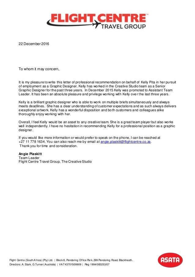 Designer Reference Letter