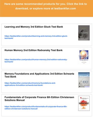 Learning and Memory 2nd Edition Gluck Test Bank | PDF
