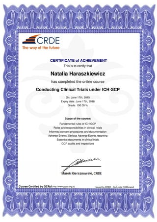  Dr. N. Haraszkiewicz-Birkemeier_Certificate_Conducting Clinical Trials under ICH GCP_CRDE