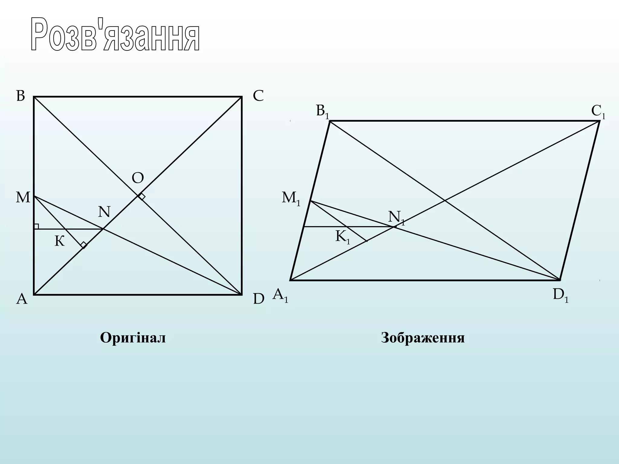 B

C

B1

C1

O
M

N

M1
K1

К

N1

D A1

A
Оригінал

D1
Зображення

 