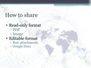 How to share Read-only format PDF Image Editable format Raw attachments Google Docs 