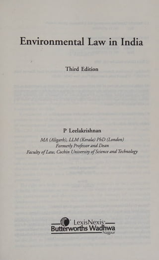 Environmental Law in India 3rd Edition P. Leelakrishnan | PDF