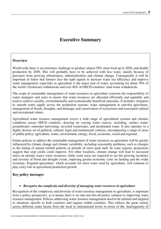 Sustainable Management Of Water Resources In Agriculture Oecd | PDF