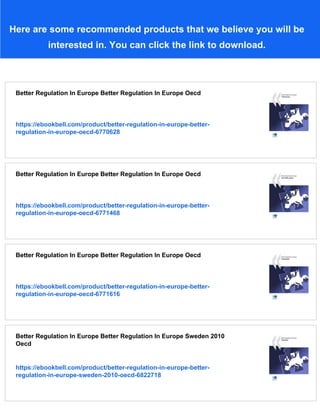Better Regulation In Europe Better Regulation In Europe Oecd | PDF