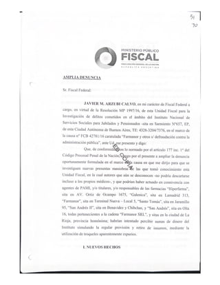 Ampliación de denuncia del Fiscal Federal por medicamentos en La Rioja