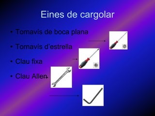Eines de cargolar Tornavís de boca plana Tornavís d’estrella  Clau fixa Clau Allen 