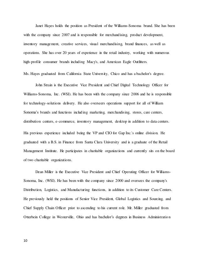 mgt 527 williams sonoma strategic audit grad project williams sonoma job application form