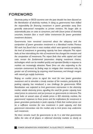 Power Generation Investment In Electricity Markets Oecd | PDF