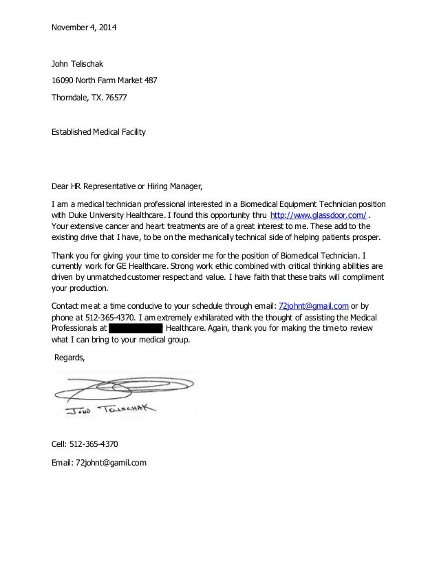 medical technician cover letter
