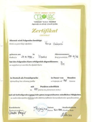 Certifikate of German language