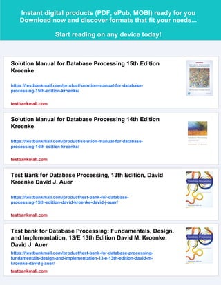 Test Bank for Database Processing 15th Edition by Kroenke | PDF