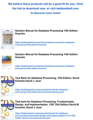 Test Bank for Database Processing 15th Edition by Kroenke | PDF