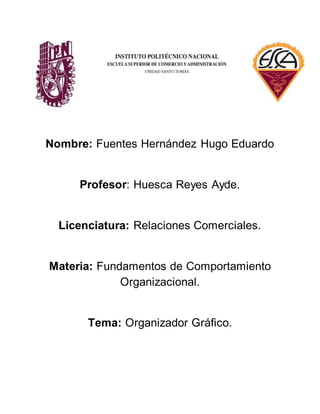 Nombre: Fuentes Hernández Hugo Eduardo
Profesor: Huesca Reyes Ayde.
Licenciatura: Relaciones Comerciales.
Materia: Fundamentos de Comportamiento
Organizacional.
Tema: Organizador Gráfico.
 