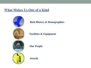 What Makes Us One of a Kind
Rich History & Demographics
Facilities & Equipment
Our People
Awards
 