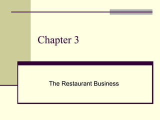 Chapter 3
The Restaurant Business
 