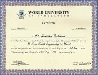 B.Sc Certificate