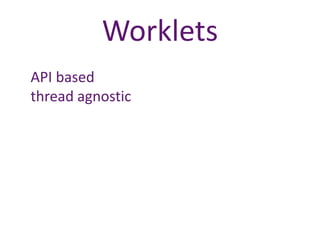 Worklets
API based
thread agnostic
 