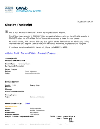 Unofficial Transcript - Oct 2016 | PDF