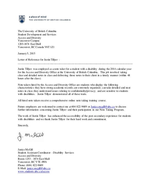 reference letter the university of british columbia recommendation letter for student applying to university