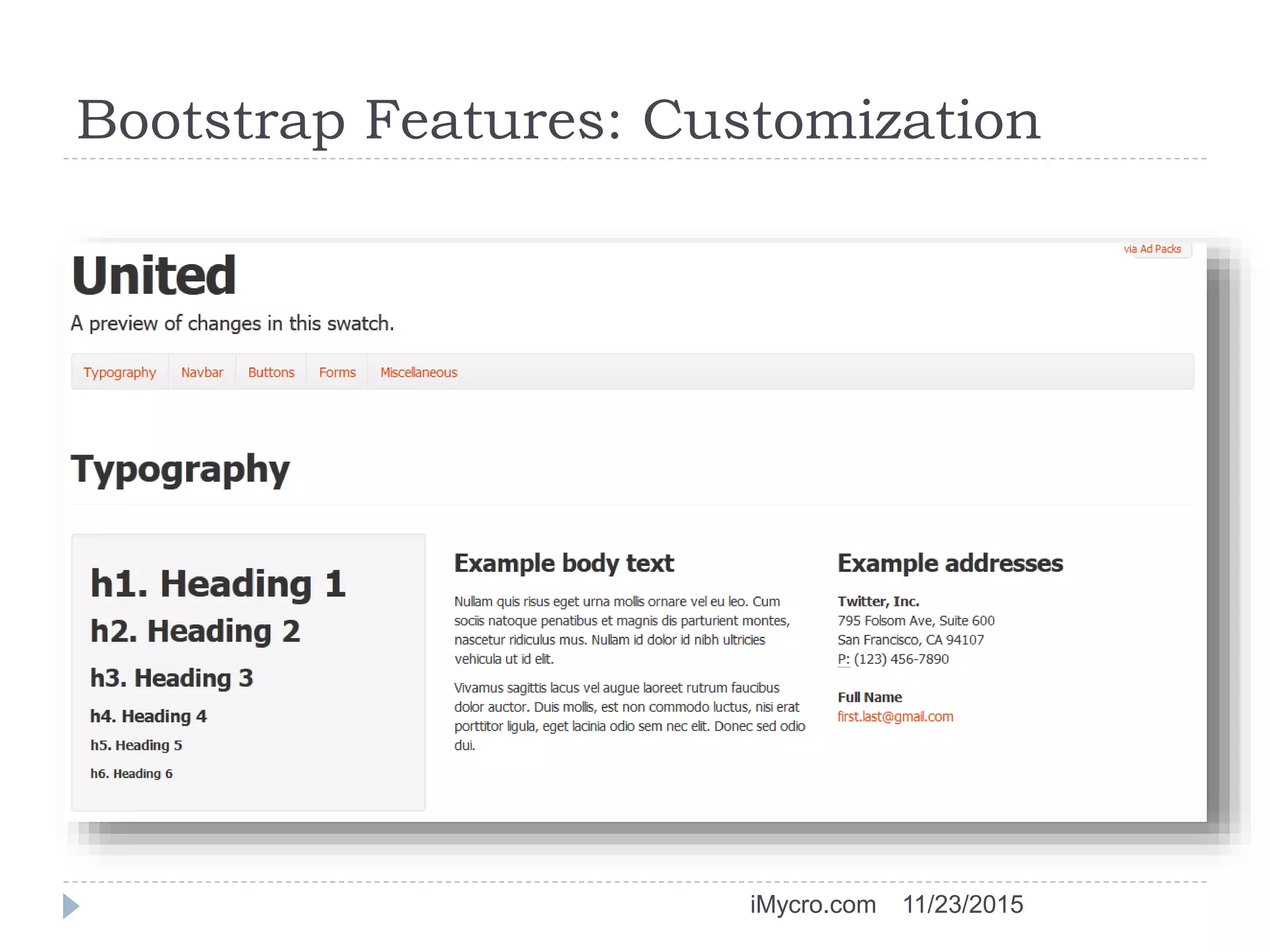 Bootstrap Features: Customization
11/23/2015iMycro.com
 