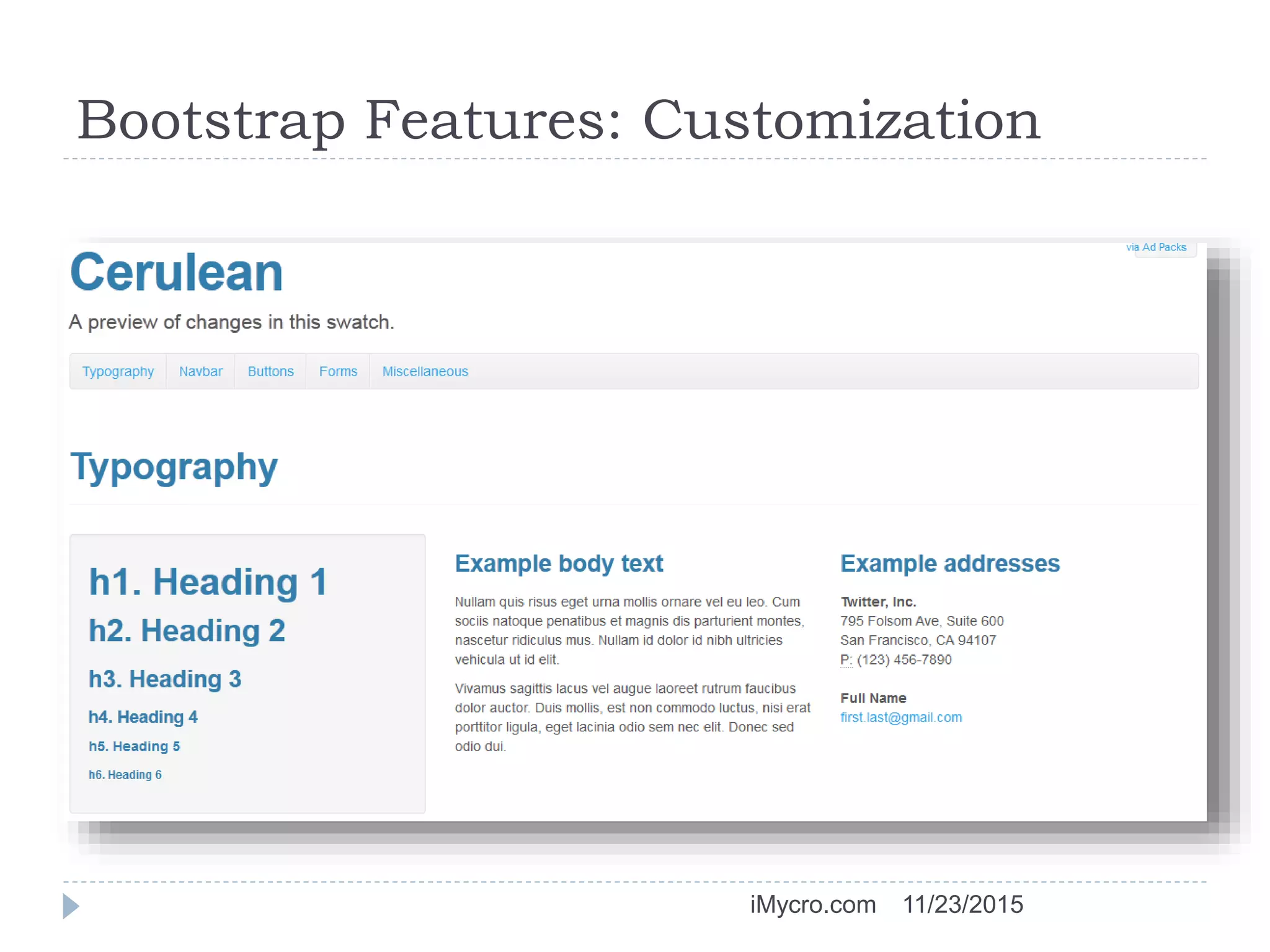 Bootstrap Features: Customization
11/23/2015iMycro.com
 