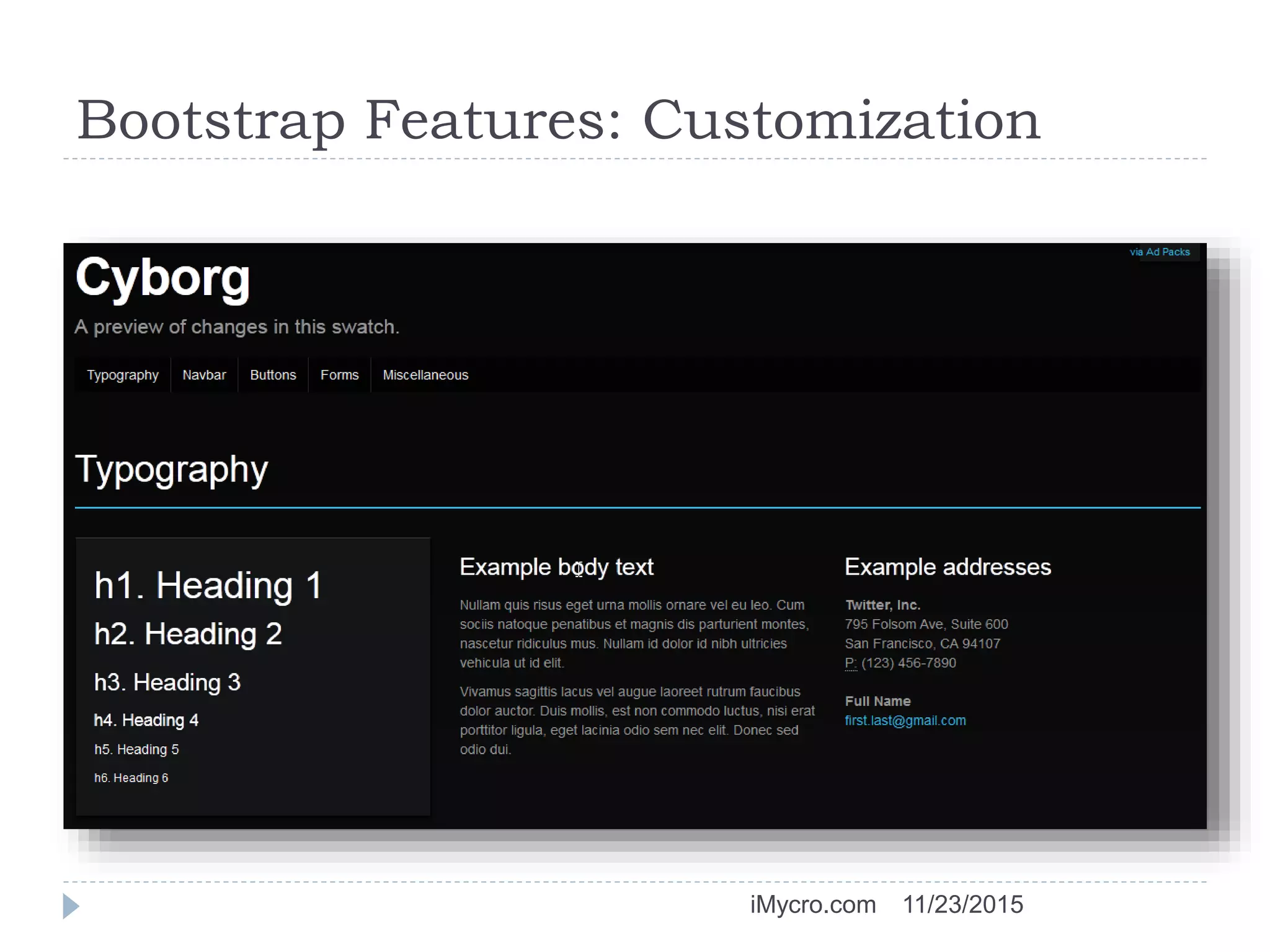 Bootstrap Features: Customization
11/23/2015iMycro.com
 