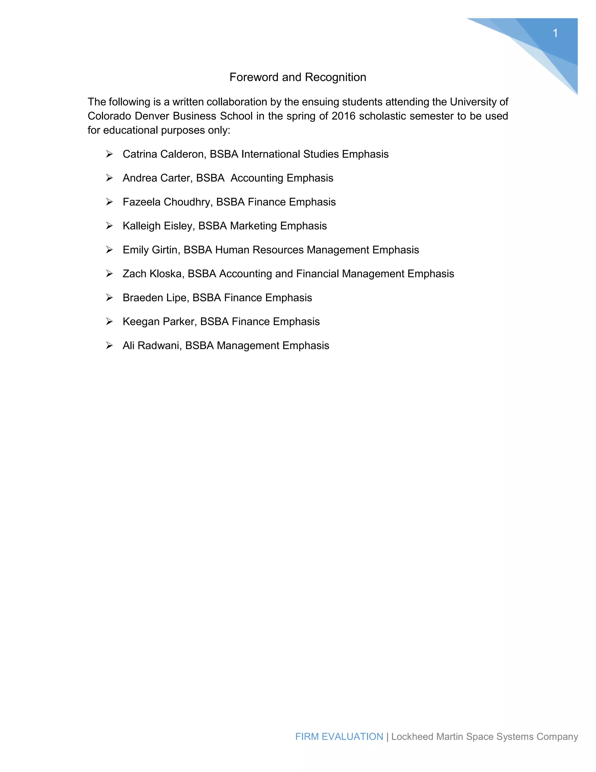 Lockheed Martin Evaluation