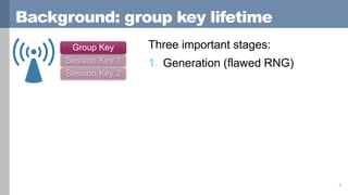 Background: group key lifetime
5
Group Key Three important stages:
1. Generation (flawed RNG)
 