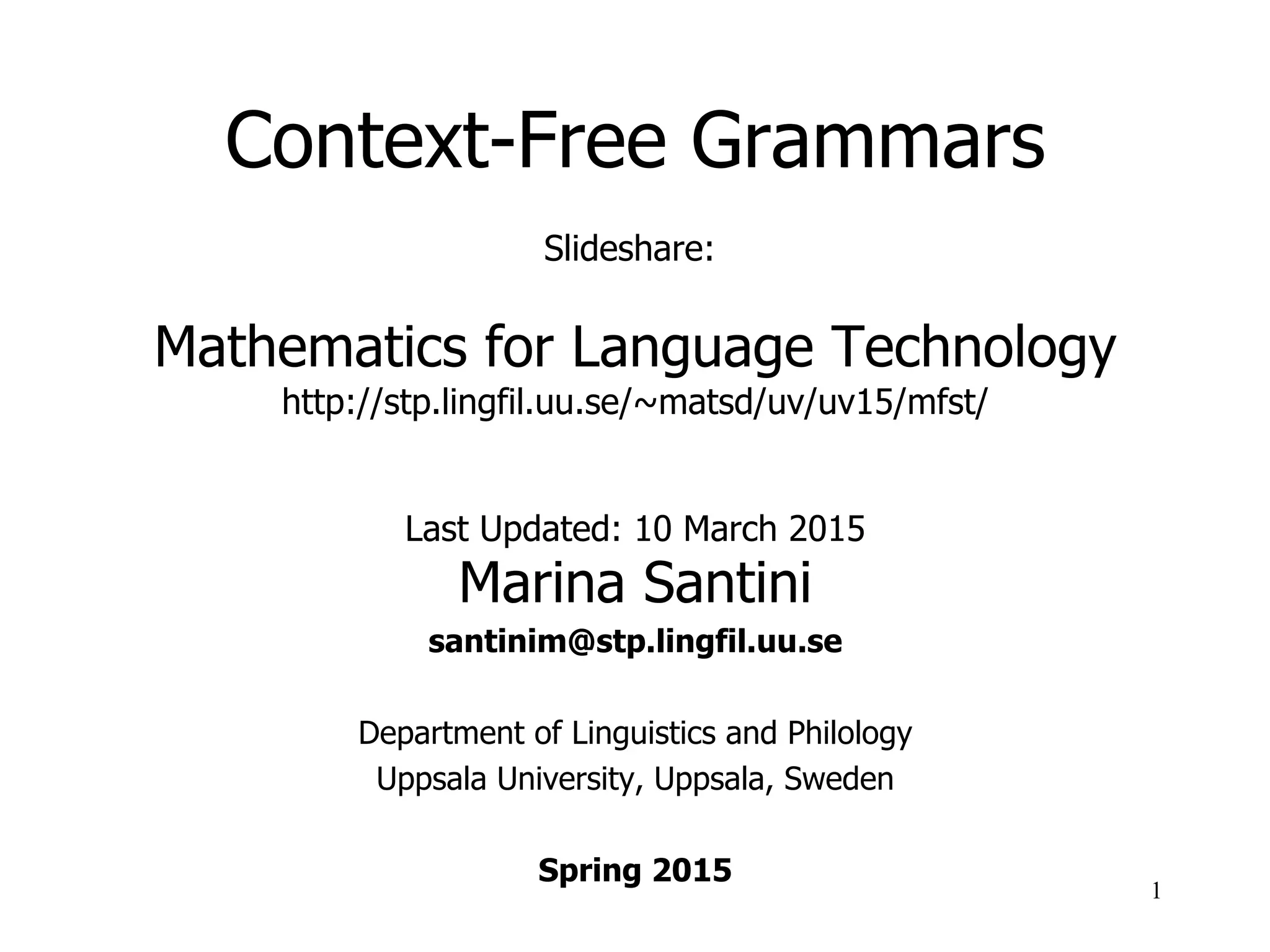 Lecture: Context-Free Grammars | PPT