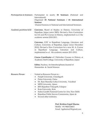 Bio-data Prof. Krishna Gopal Sharma | PDF