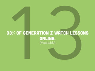 1333% of Generation Z watch lessons
online.
(Mashable)
 