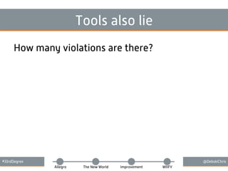 #33rdDegree @DebskiChris
Allegro The New World Improvement WIIFY
Tools also lie
How many violations are there?
 