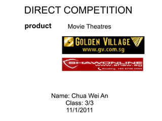 DIRECT COMPETITION Name: Chua Wei An Class: 3/3 11/1/2011 product Movie Theatres 