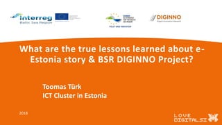 What are the true lessons learned about e-
Estonia story & BSR DIGINNO Project?
2018
Toomas Türk
ICT Cluster in Estonia
 