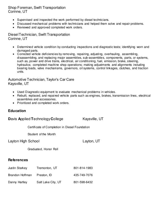 machine shop resume