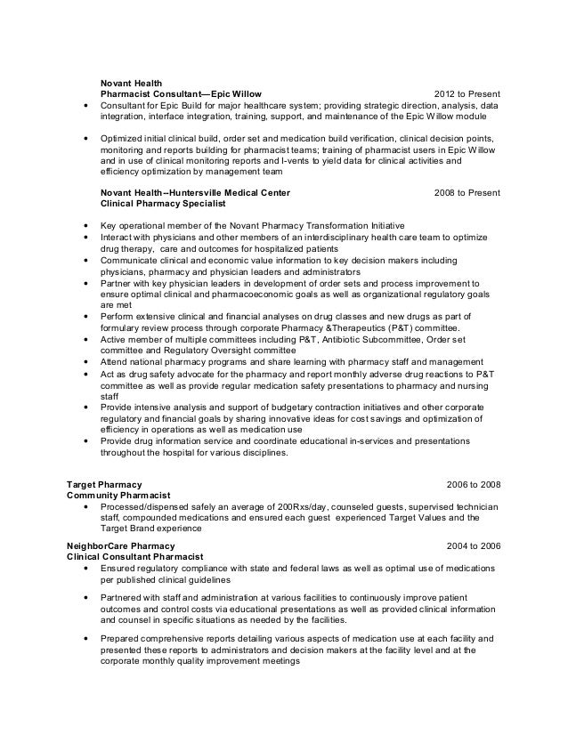 pharmacist consultant resume