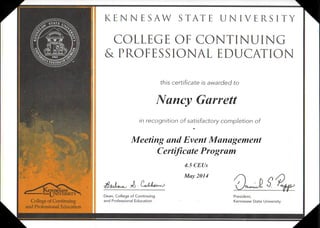 Kennesaw Certificate of Completion