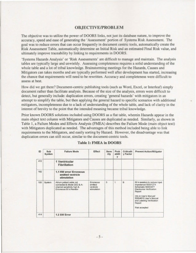 Utilizing the power of DOORS to take the risk out of risk assessment